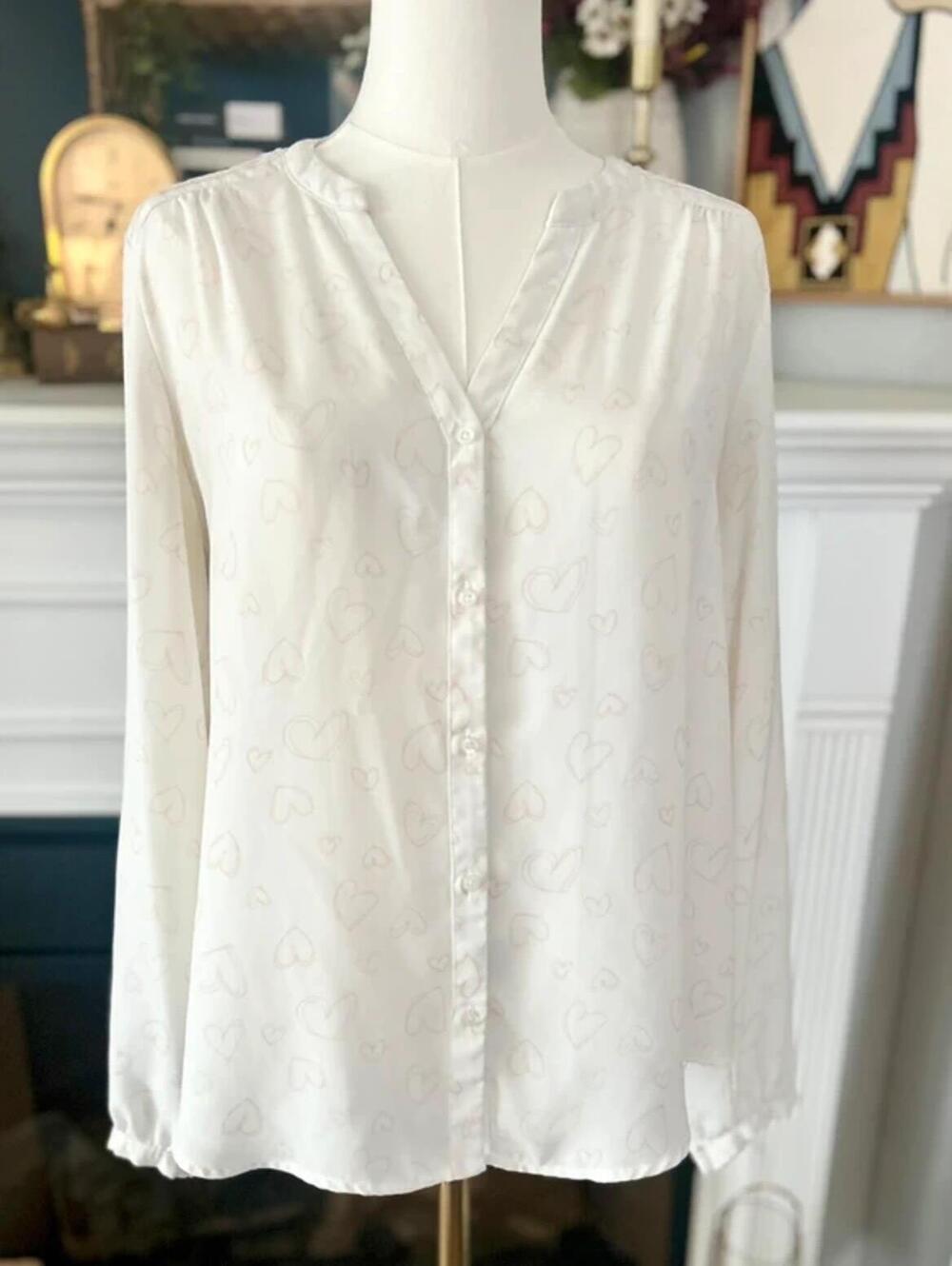 Lauren Conrad Heart Blouse, Sheer White, Size Medium